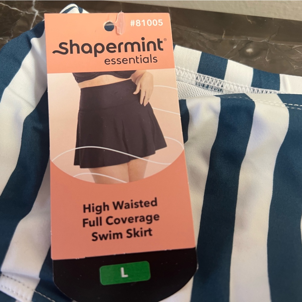 NEW Shapermint Blue & White Striped Swim Skirt with Bonus Bag NWT